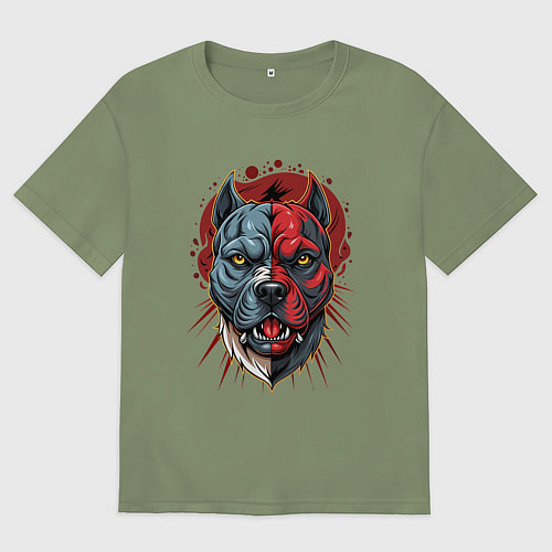 Мужская футболка оверсайз Свирепый питбуль голова / Авокадо – фото 1