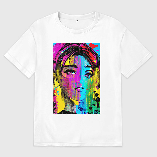 Мужская футболка оверсайз Портрет девушки - нейросеть / Белый – фото 1