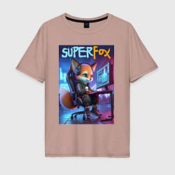 Футболка оверсайз мужская Super fox gamer - ai art fantasy, цвет: пыльно-розовый