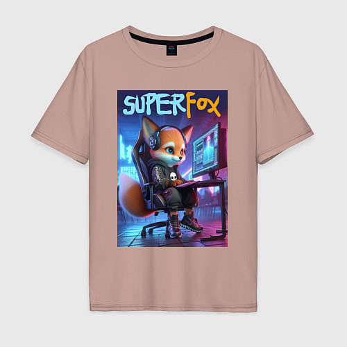 Мужская футболка оверсайз Super fox gamer - ai art fantasy / Пыльно-розовый – фото 1