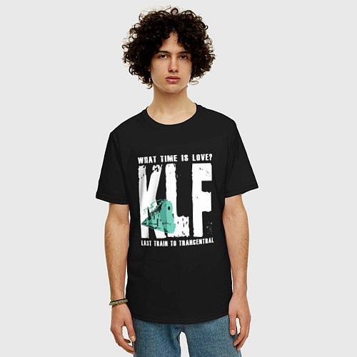 Мужская футболка оверсайз Klf - What time is love / Черный – фото 3