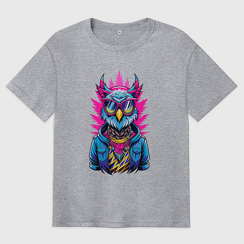 Мужская футболка оверсайз Крутая модная сова / Меланж – фото 1