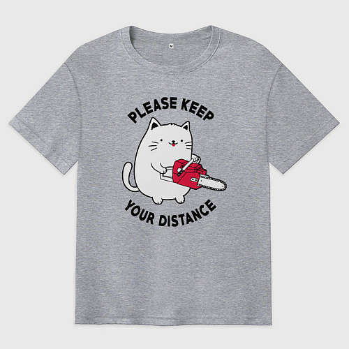 Мужская футболка оверсайз Белый кот с пилой / Меланж – фото 1