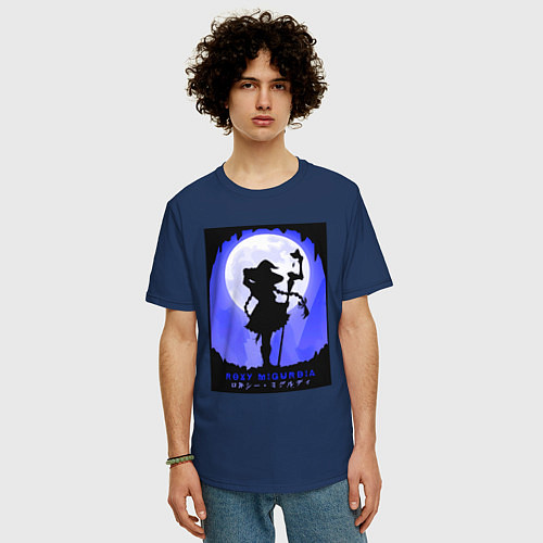 Мужская футболка оверсайз Реинкарнация безработного Рокси Мигурдия волшебниц / Тёмно-синий – фото 3