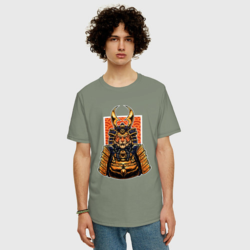 Мужская футболка оверсайз Тигр - самурай / Авокадо – фото 3
