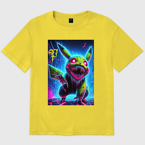 Мужская футболка оверсайз Pikachu - nightmare ai art fantasy / Желтый – фото 1
