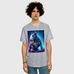 Футболка оверсайз мужская Кибер щенок бультерьера - нейросеть, цвет: меланж — фото 2