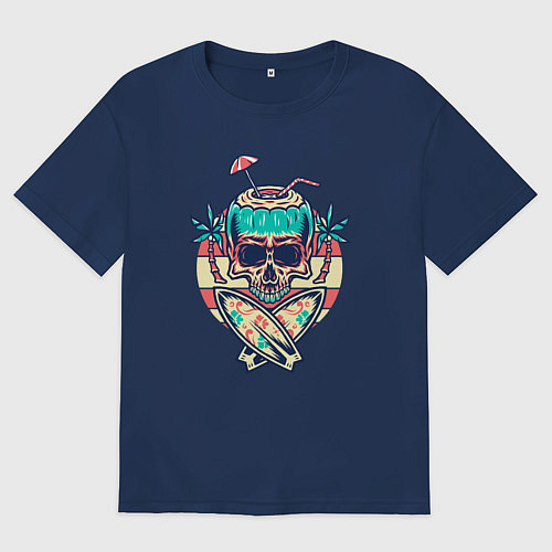 Мужская футболка оверсайз Skull and surf / Тёмно-синий – фото 1