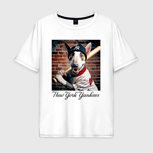Мужская футболка оверсайз Bull terrier - New York yankees baseball team / Белый – фото 1