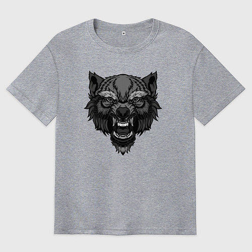 Мужская футболка оверсайз Серый гневный волк / Меланж – фото 1