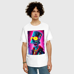 Футболка оверсайз мужская Cyber Bart Simpson - neon glow ai art, цвет: белый — фото 2
