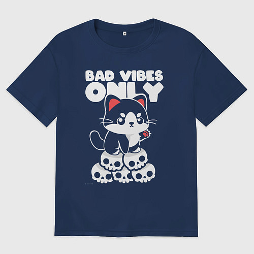 Мужская футболка оверсайз Bad vibes only / Тёмно-синий – фото 1