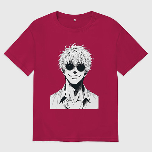 Мужская футболка оверсайз Магическая битва Сатору Годзё в очках / Маджента – фото 1