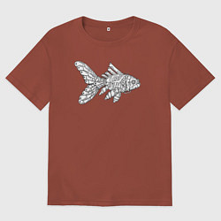 Футболка оверсайз мужская Механическая рыбка, цвет: кирпичный