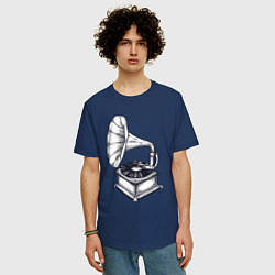 Футболка оверсайз мужская Звук пластинки, цвет: тёмно-синий — фото 2