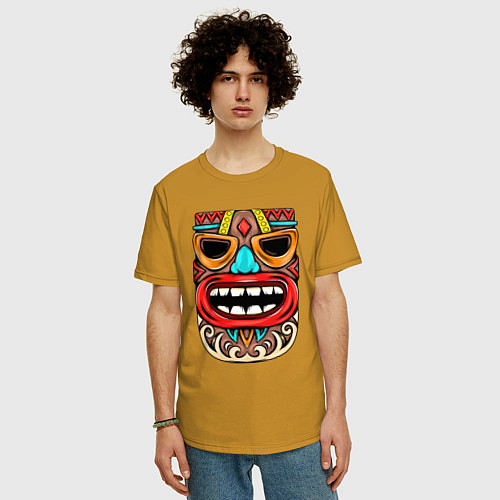 Мужская футболка оверсайз Tiki mask / Горчичный – фото 3