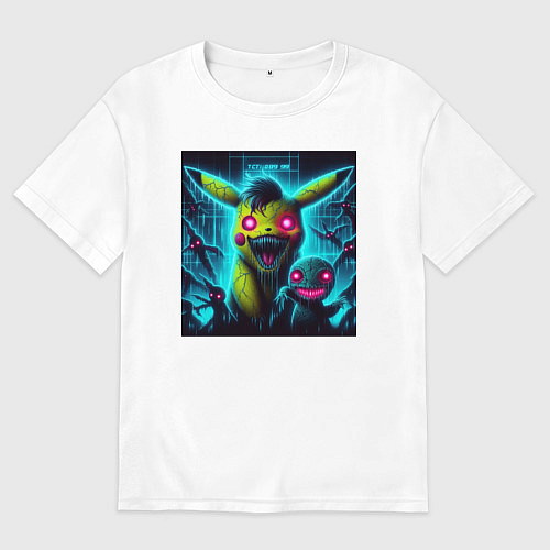 Мужская футболка оверсайз Монстр Пикачу и другие покемоны - хэллоуин / Белый – фото 1