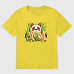 Футболка оверсайз мужская Панда и бамбук с надписью, цвет: желтый