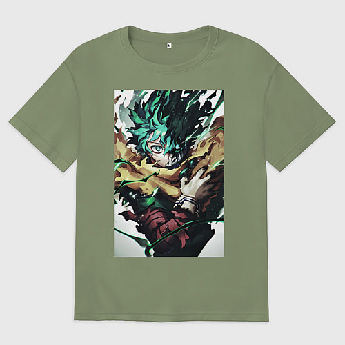 Мужская футболка оверсайз Моя геройская академия Идзуку Мидория арт / Авокадо – фото 1