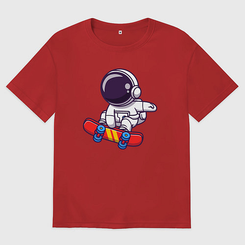 Мужская футболка оверсайз Скейтер космонавт / Красный – фото 1