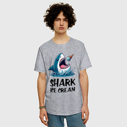 Футболка оверсайз мужская Shark ice cream - ai art, цвет: меланж — фото 2