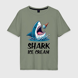 Футболка оверсайз мужская Shark ice cream - ai art, цвет: авокадо