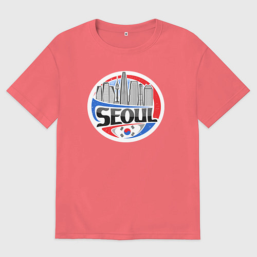 Мужская футболка оверсайз Сеул - Южная Корея / Коралловый – фото 1