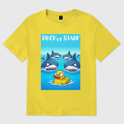 Мужская футболка оверсайз Duck vs shark - ai art fantasy / Желтый – фото 1