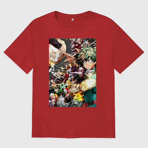 Мужская футболка оверсайз Моя геройская академия Идзуку Мидория Отяко Урарак / Красный – фото 1