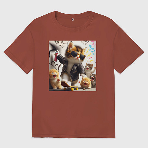 Мужская футболка оверсайз Кумир среди котят - граффити / Кирпичный – фото 1