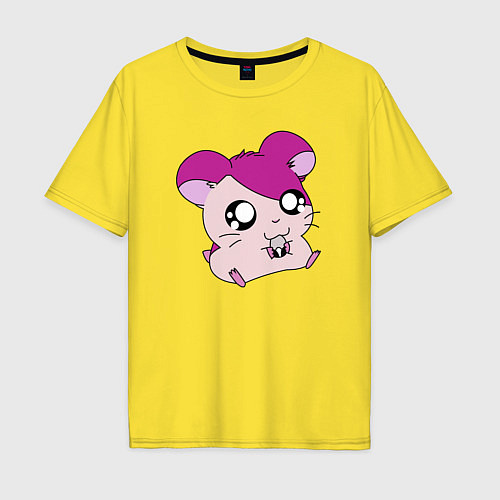 Мужская футболка оверсайз Хамтаро - Розовый хомячок с семечкой / Желтый – фото 1