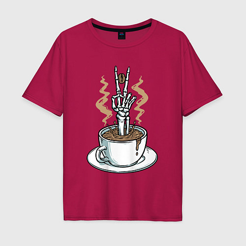 Мужская футболка оверсайз Skeletor coffee / Маджента – фото 1