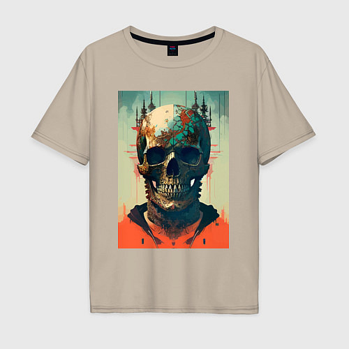 Мужская футболка оверсайз Ai art skull - fantasy / Миндальный – фото 1