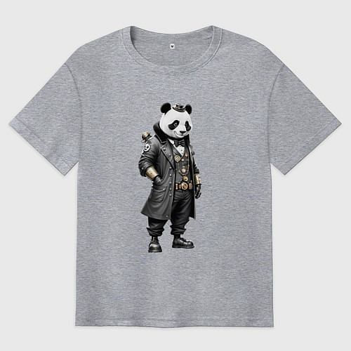 Мужская футболка оверсайз Панда стимпанк / Меланж – фото 1