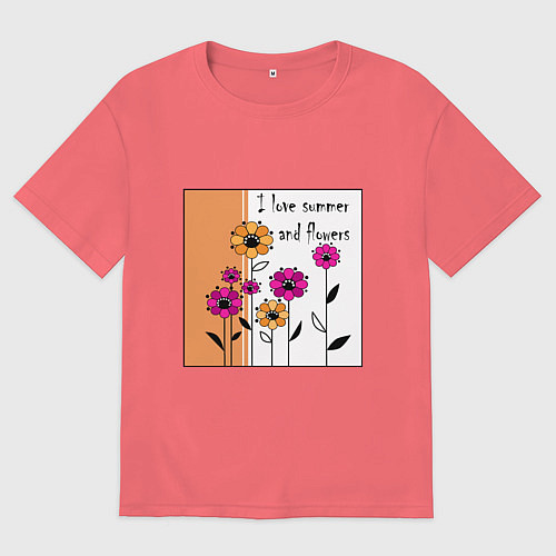Мужская футболка оверсайз Люблю лето и цветы / Коралловый – фото 1