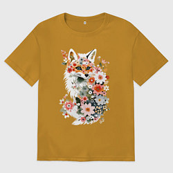 Мужская футболка оверсайз Лисий контур из цветов
