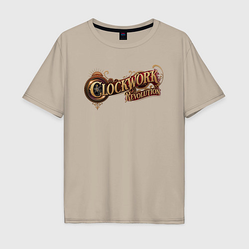 Мужская футболка оверсайз Clockwork revolution logo / Миндальный – фото 1