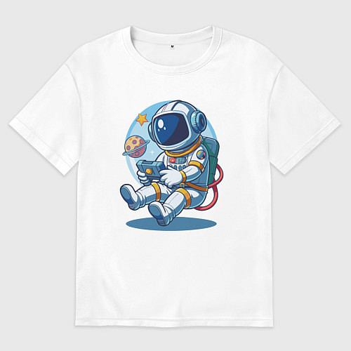 Мужская футболка оверсайз Космонавт играет на приставке / Белый – фото 1