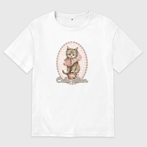 Мужская футболка оверсайз Милый котенок в винтажном стиле / Белый – фото 1