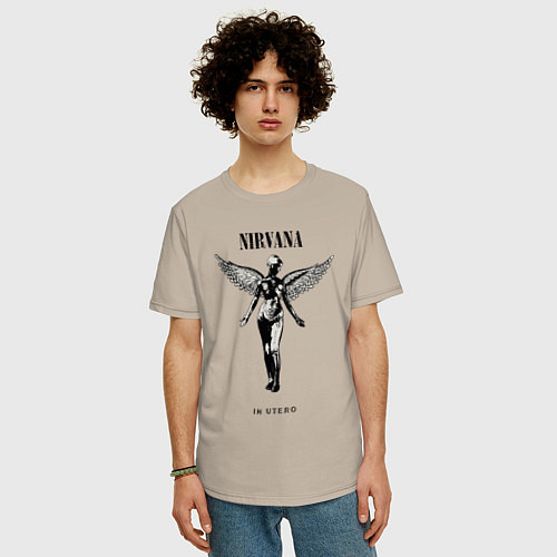 Мужская футболка оверсайз In utero Nirvana / Миндальный – фото 3