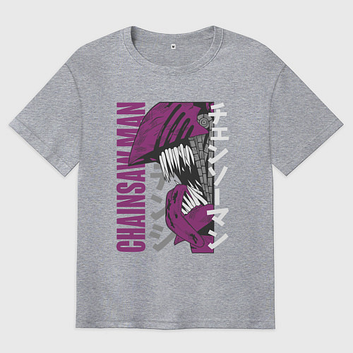 Мужская футболка оверсайз Человек-бензопила Денджи chainsaw / Меланж – фото 1