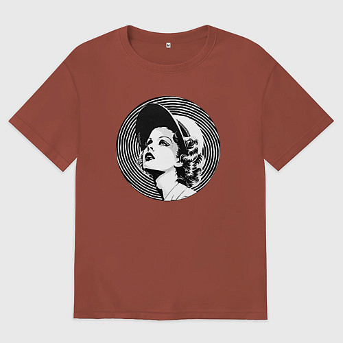 Мужская футболка оверсайз Ретро -лицо девушки шестидесятых / Кирпичный – фото 1