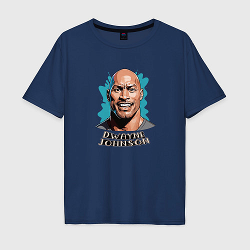 Мужская футболка оверсайз Карикатурный портрет Дуэйна Джонсона / Тёмно-синий – фото 1