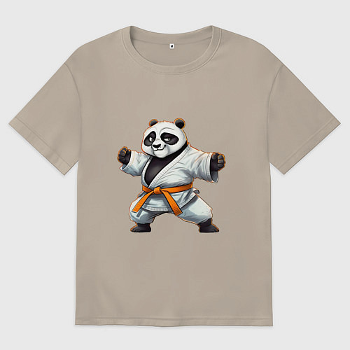 Мужская футболка оверсайз Кунгфу панда По каратист / Миндальный – фото 1