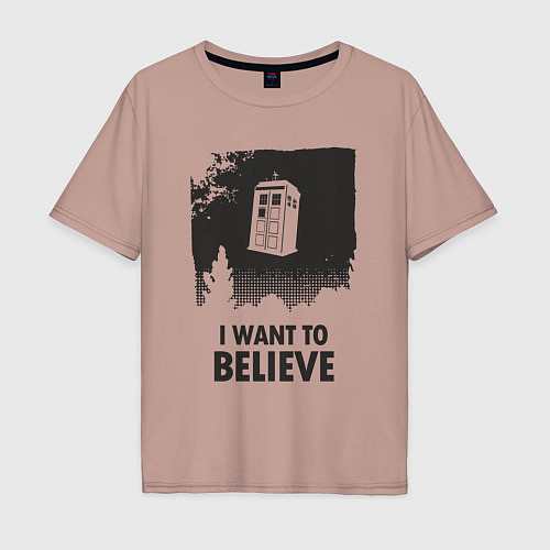 Мужская футболка оверсайз Tardis - I want to believe / Пыльно-розовый – фото 1