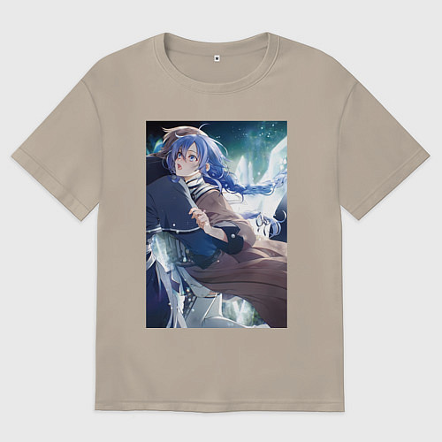 Мужская футболка оверсайз Реинкарнация безработного Рокси Мигурдия и спасите / Миндальный – фото 1