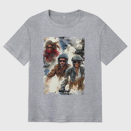 Мужская футболка оверсайз Мотокросс -акварель / Меланж – фото 1