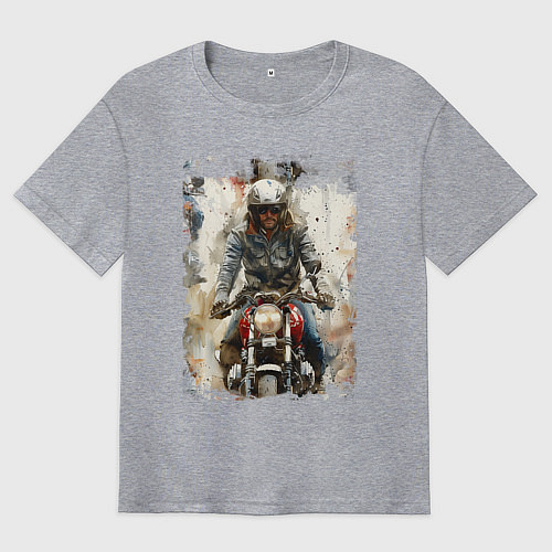Мужская футболка оверсайз Акварель -мотоциклист / Меланж – фото 1