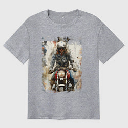 Футболка оверсайз мужская Акварель -мотоциклист, цвет: меланж