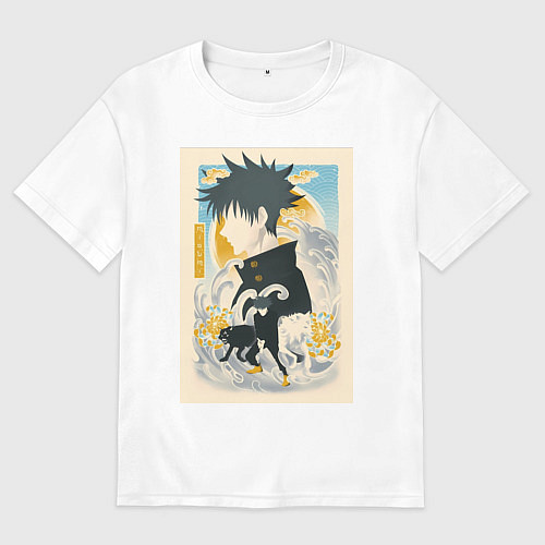 Мужская футболка оверсайз Магическая битва Мэгуми Фусигуро тень / Белый – фото 1